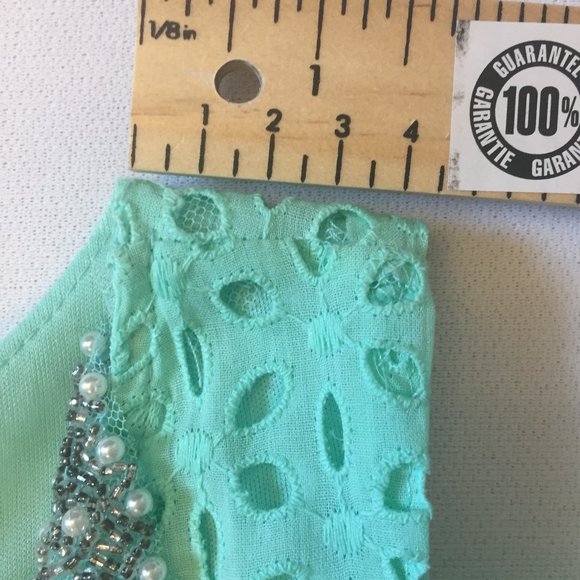 Grad Dress Mint Embroidered Lace Beaded Collar - Picture 16 of 16